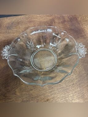 Clear Glass Scalloped Serving Bowl with Floral Motif